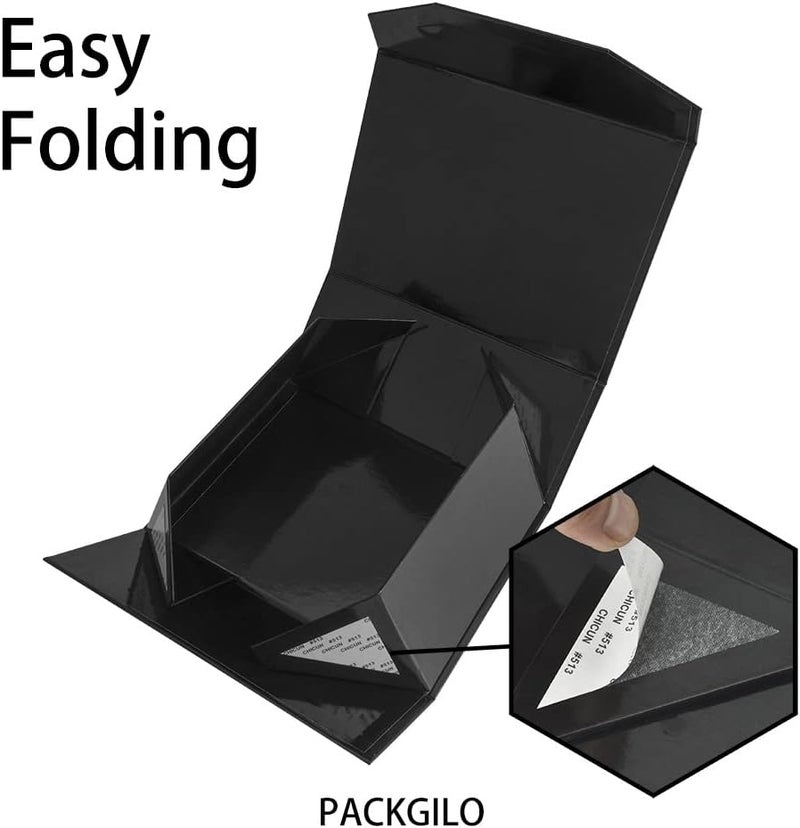 PACKGILO 1Pcs Black 9.5x7x4 Inch Gift Box, Small Magnetic Box with Lid Black Small Gift Boxes for Groomsman proposal Foldable Magnetic Closure Storage Boxes - Image 4